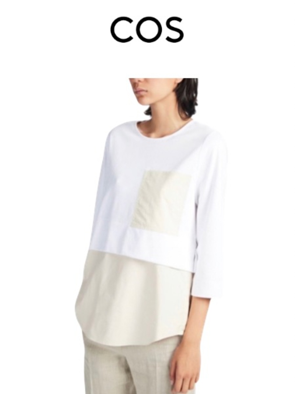 COS Two-Tone Long Sleeve Top in White and Cream